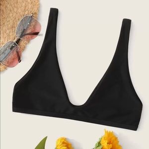 Solid V Neck Bathing Suit Top